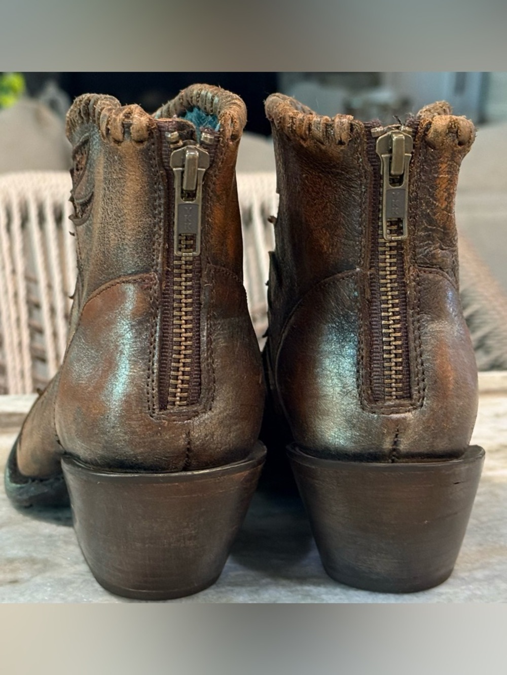 Women’s CORRAL brown leather glitter distressed ankle western boots- Size 6 - Picture 5 of 10